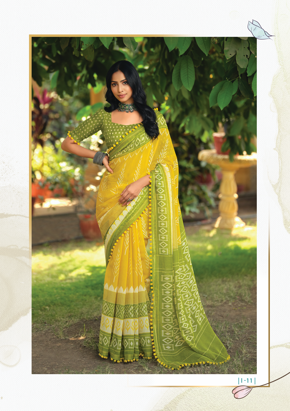 Women's Cotton Bandhani Printed pompom Saree With Unstitched Blouse