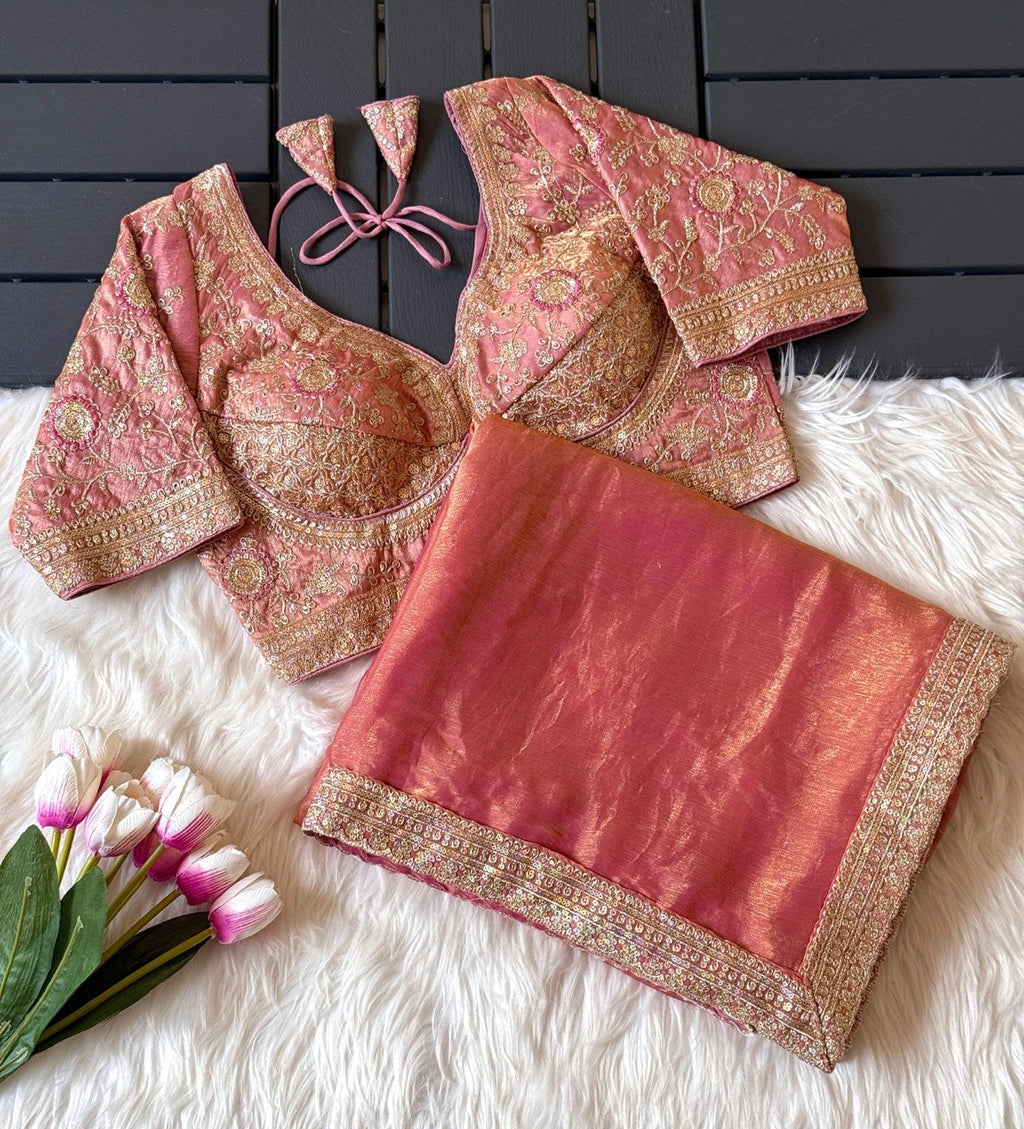 fendy fabric Saree with Heavy Embroidered Blouse | Designer Party Wear, Wedding & Festive Saree for Women
