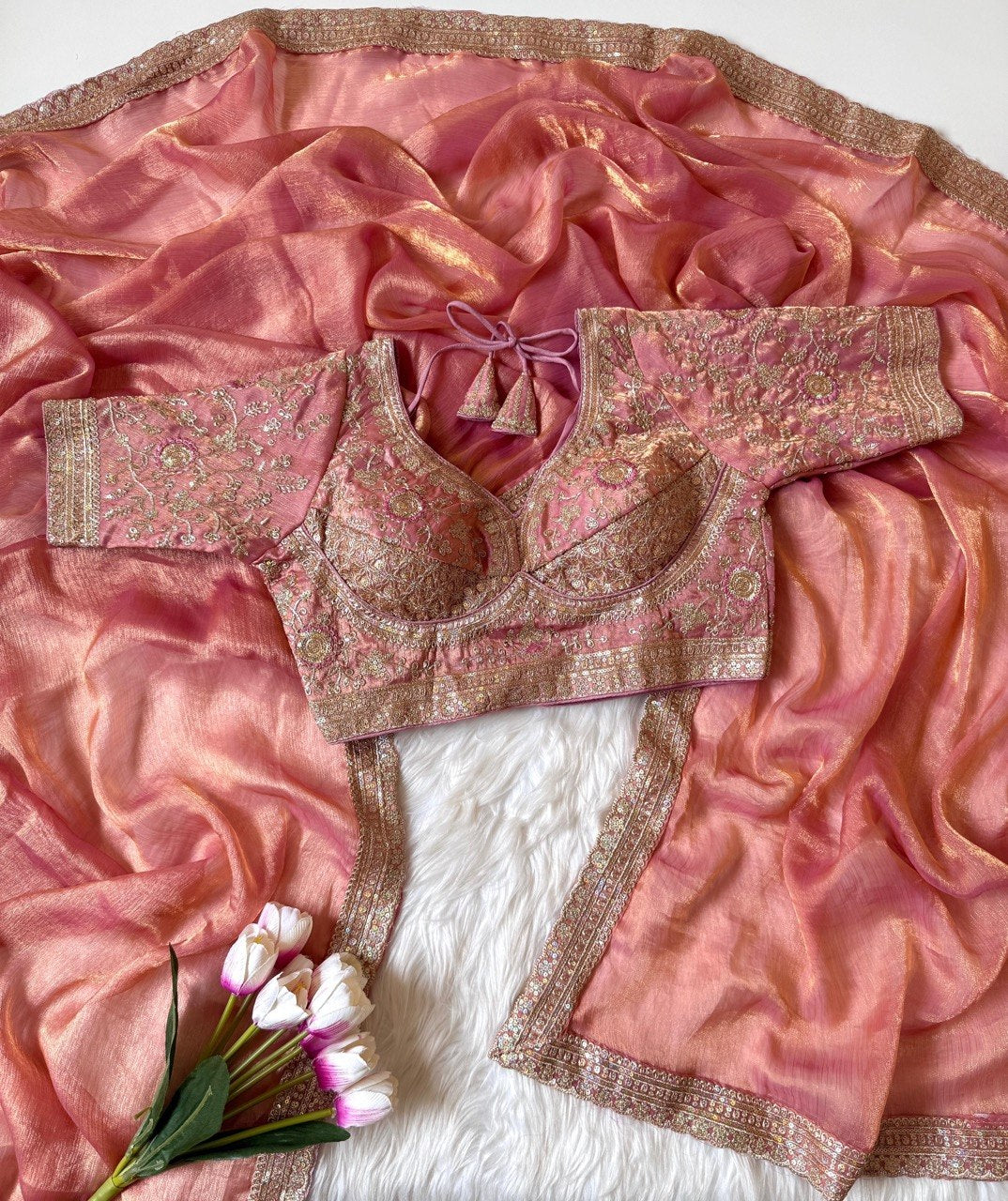 fendy fabric Saree with Heavy Embroidered Blouse | Designer Party Wear, Wedding & Festive Saree for Women