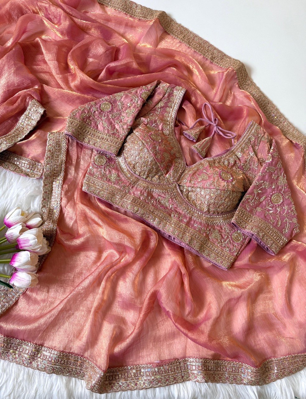 fendy fabric Saree with Heavy Embroidered Blouse | Designer Party Wear, Wedding & Festive Saree for Women